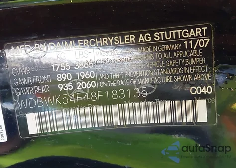 2008 Mercedes-Benz Slk 280 280 z USA, uszkodzony, nr VIN WDBWK54F48F183135